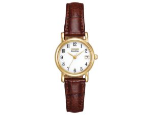 Ladies Eco-Drive Gold Tone With Brown Strap