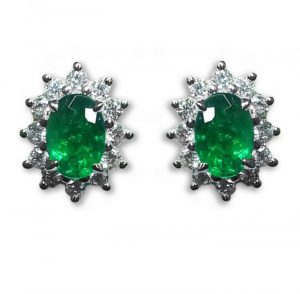 A Photograph of some 18ct White Gold Emerald & Diamond Earrings