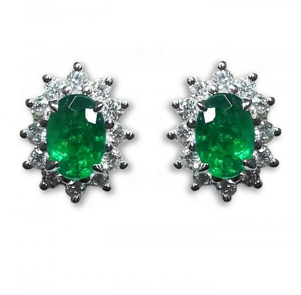 A Photograph of some 18ct White Gold Emerald & Diamond Earrings