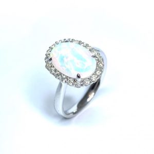 18Ct White Gold Opal & Diamond Ring