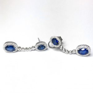 A photograph of small 18ct White Gold Sapphire & Diamond Drop Earrings