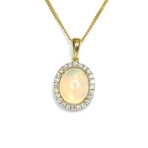 18ct White Gold Opal & Diamond Pendant