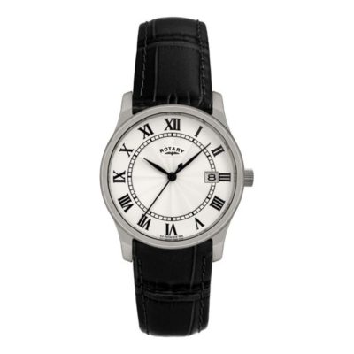 Rotary Mens Classic Black Leather Strap Watch
