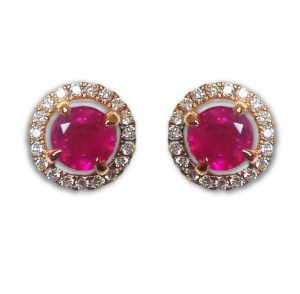 A photograph of 18ct Rose Gold Ruby & Diamond Cluster Earrings