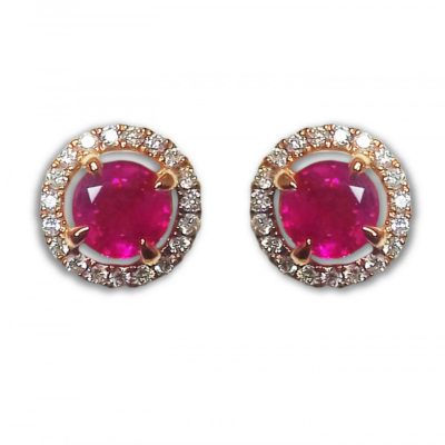 18ct Rose Gold Ruby & Diamond Cluster Earrings