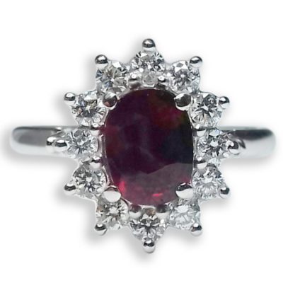 18ct White Gold Ruby & Diamond Cluster