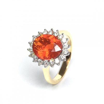 18ct Yellow Gold Fire Opal & Diamond Ring