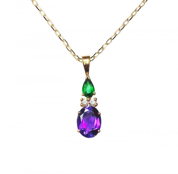 Image of amethyst, tourmaline & diamond pendant in 18ct yellow gold