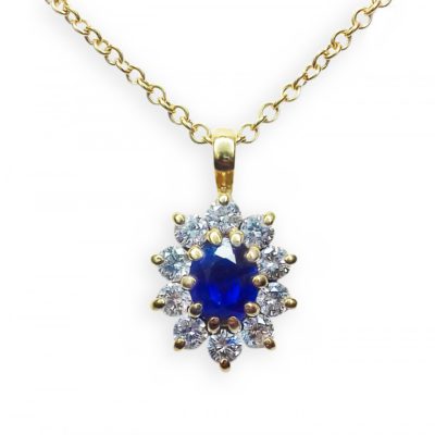 Sapphire & Diamond Pendant in 18ct Yellow Gold