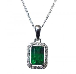 Image of emerald & diamond square pendant in 18ct white gold