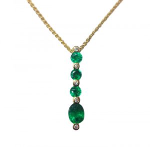 Image of emerald & diamond pendant in 9ct yellow gold