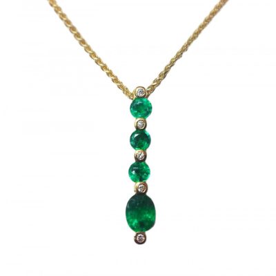 Emerald & Diamond Pendant in 9ct Yellow Gold