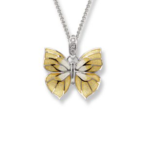 an image of a nicole barr sterling silver, enamel and diamond butterfly necklace