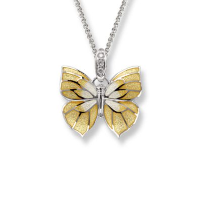 Nicole Barr Sterling Silver, Enamel and Diamond Butterfly Necklace