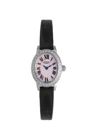 Ladies Rotary Black Leather Oval Watch