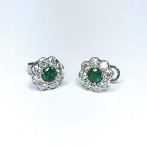 A photograph of some 18ct White Gold Emerald & Diamond Cluster Earrings