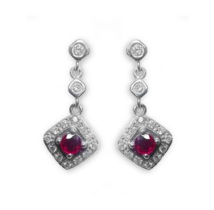 A photograph of some 18ct White Gold Ruby & Diamond Drop Earrings