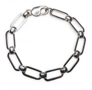 Image of handmade rectangular hoop with rollerballs chain bracelet in sterling silver