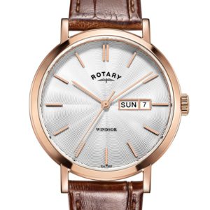 Rotary Mens Rose Gold Windsor Watch W/Brown Strap