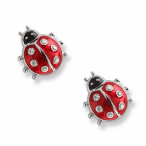 Image of nicole barr silver, enamel & diamond ladybird earrings