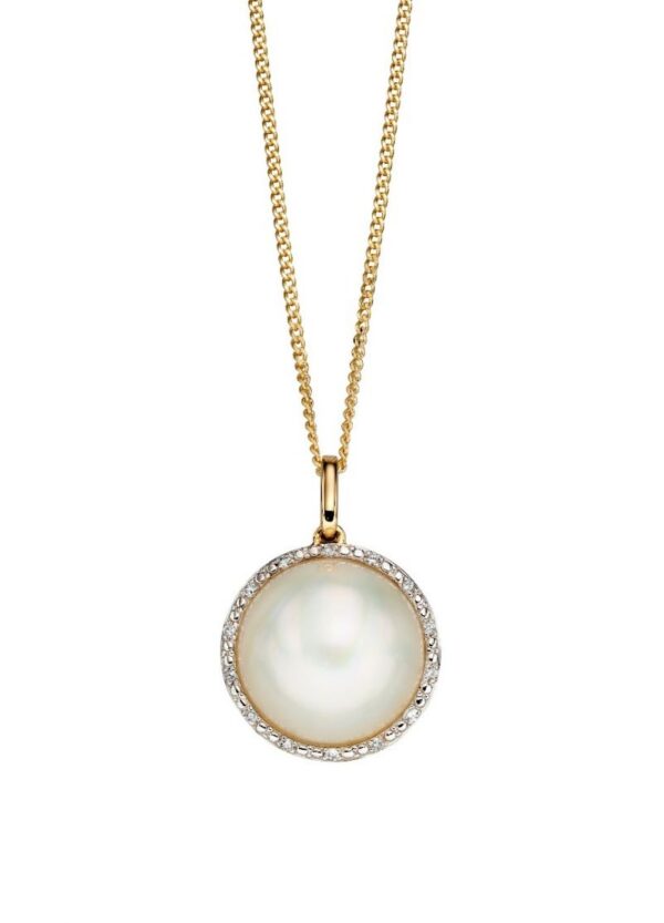 9ct Yellow Gold Mabe Pearl & Diamond Pendant