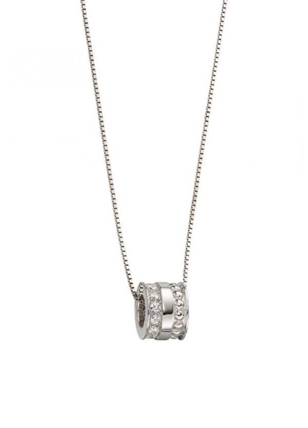 Silver Cubic Zirconia Barrel Textured Pendant