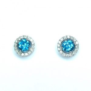 18ct White Gold Blue Topaz & Diamond Earrings
