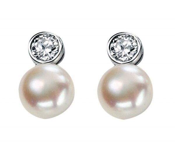 An Image of STERLING SILVER FRESH WATER PEARLS & CUBIC ZIRCONIA DROP EARRINGS