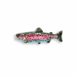 Image of nicole barr vitreous enamel sterling silver trout lapel pin