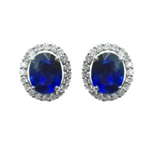 A photograph of 18ct White gold Sapphire & Diamond Stud Earrings