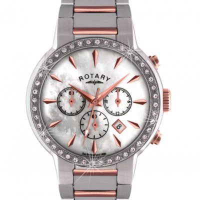 Rotary Timepieces Ladies Quartz Watch With White Dial Chronograph Display And Silver Stainless Steel Bracelet