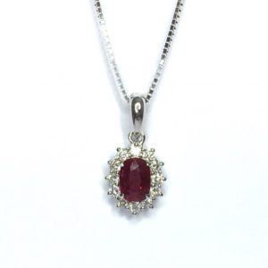 18ct White Gold Ruby & Diamond Pendant