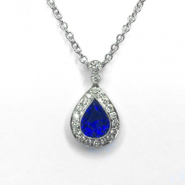 Image of tanzanite & diamond pendant in 18ct white gold