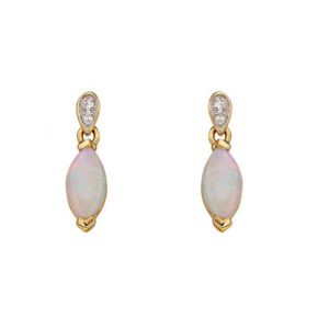 9ct Yellow Gold Opal & Diamond Earrings
