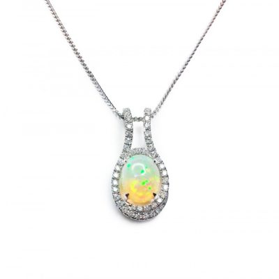 Opal & Diamonds Pendant in 18ct White Gold