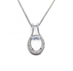 Image of moonstone & diamonds pendant in 18ct white gold