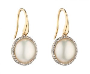 9ct Yellow Gold Mabe Pearl & Diamond Earrings