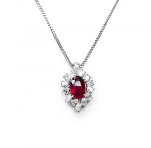 Image of ruby and diamond pendant in 18ct white gold