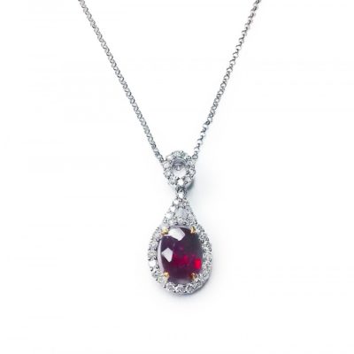 Ruby and Diamonds Pendant in 18ct White Gold
