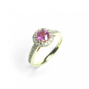 18Ct Yellow Gold Pink Sapphire & Diamond Ring
