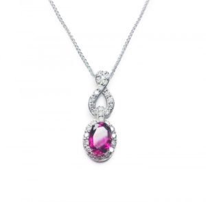 Image of pink tourmaline & diamond pendant in 9ct white gold