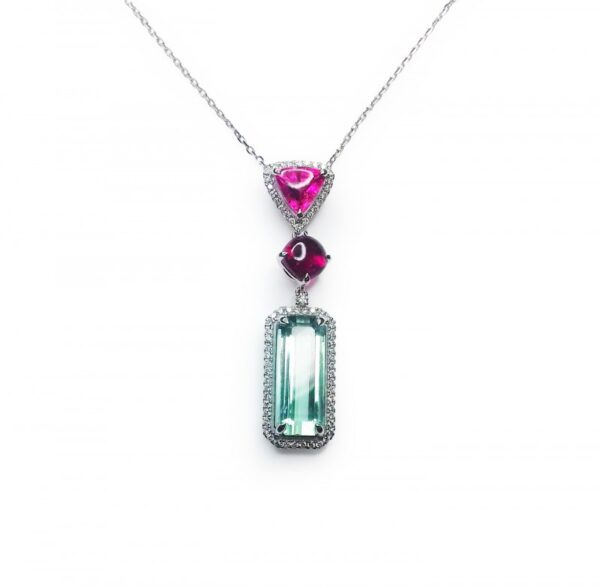 Image of tourmaline & diamonds pendant in 18ct white gold