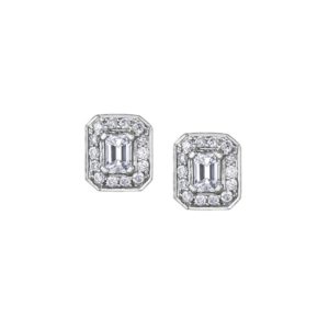 9ct White Gold Emerald Cut Diamond Earrings