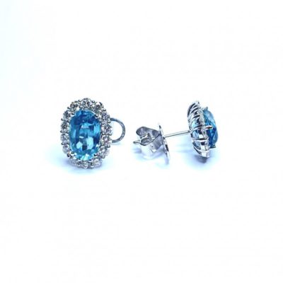 18ct White Gold Blue Zircon & Diamond Earrings