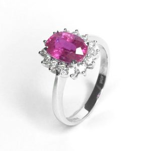 18Ct White Gold Pink Burmese Ruby & Diamond Ring