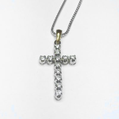 Second Hand 18ct White Gold Diamond Cross Necklace, 1.00ct