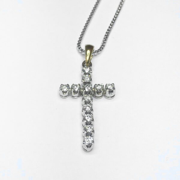Image of second hand 18ct white gold diamond cross necklace, 1.00ct