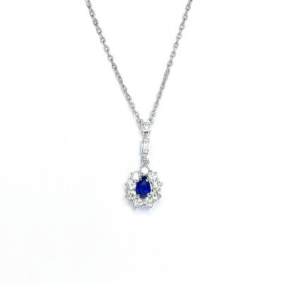 Second Hand Sapphire & Diamond Pendant in 18ct White Gold