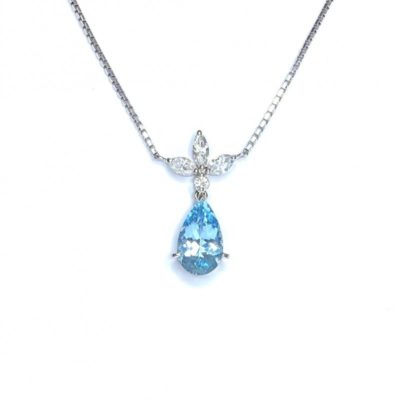 Second Hand Aquamarine & Diamond Pendant in Platinum
