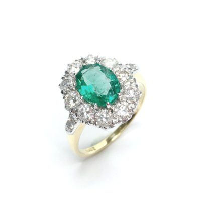 Second Hand Fine Colombian Emerald & Diamond Ring in 18ct Yellow Gold